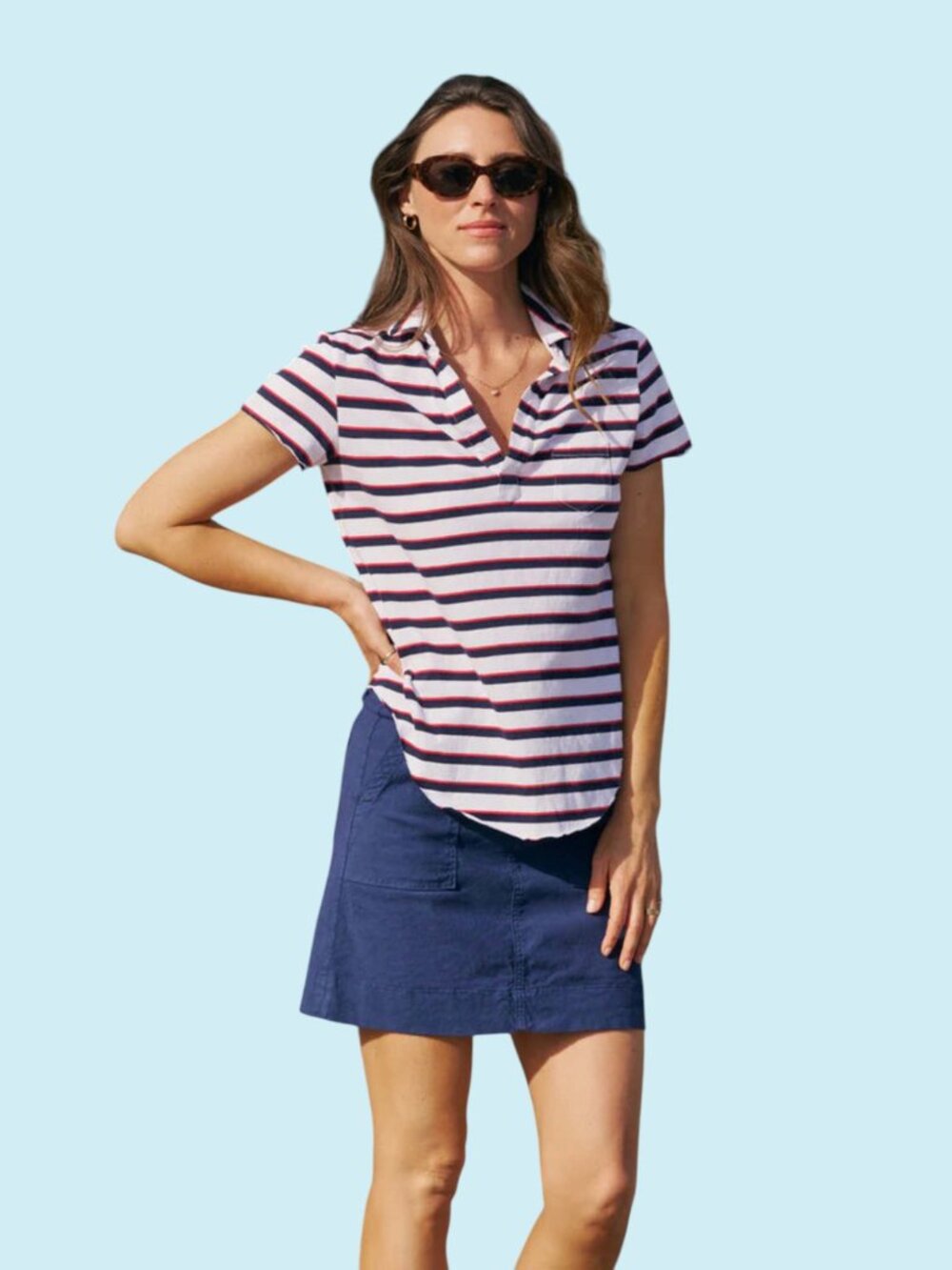 Frank & Eileen Charlotte Perfect Heritage Polo Size Large White Red Navy Stripe